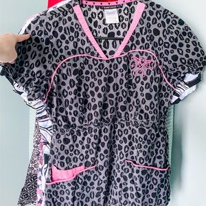 heartsoul Leopard Print Breast Cancer Scrub Top